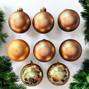 8 Shiny and Matte Gold Glass Christmas Ornaments